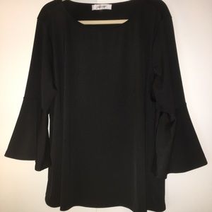 Silky Black Blouse w/Bell Sleeves
